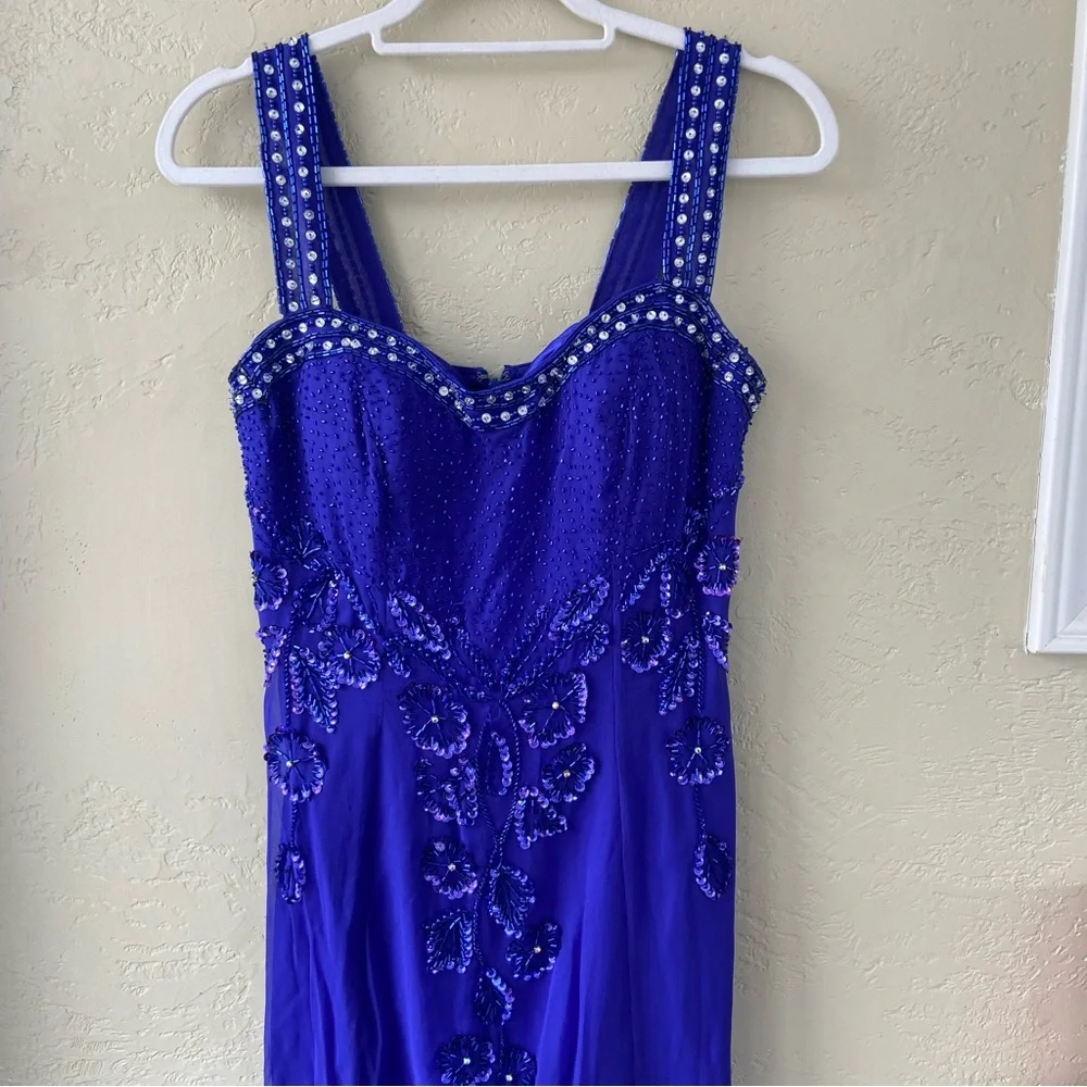 Stunning Alyce Designs formal gown - sapphire blue w/ silver and blue beading - Picture 2 of 13